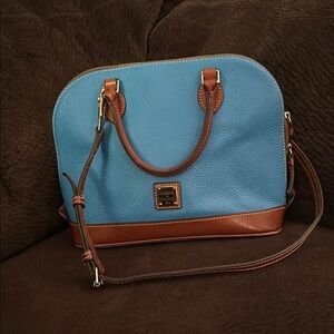 Dooney & Bourke Blue and Brown Satchel with Dual Handles